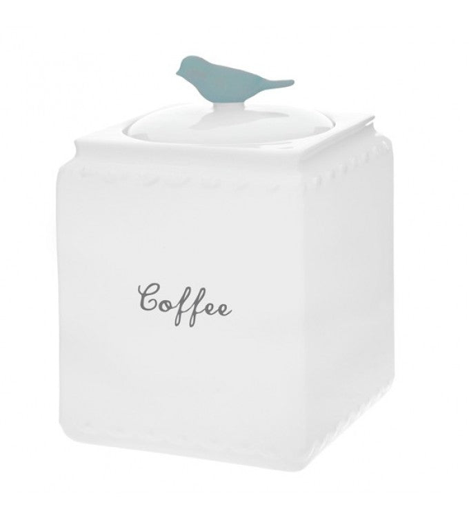 Set 3 Recipiente din Porțelan cu Capac | Forest Bird Alb | Albastru