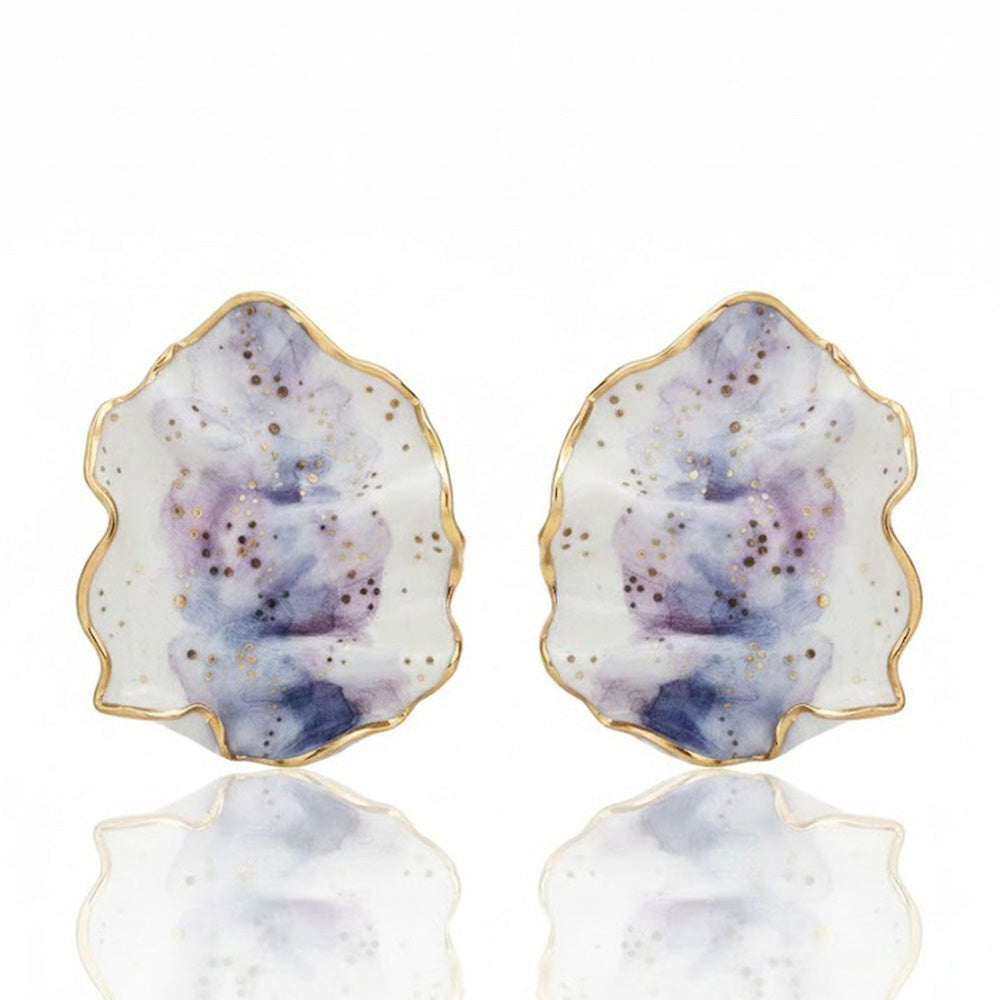 Cercei - Porțelan Realizați Manual - tijă și cheiță din Argint 925 placate cu Aur 24K.