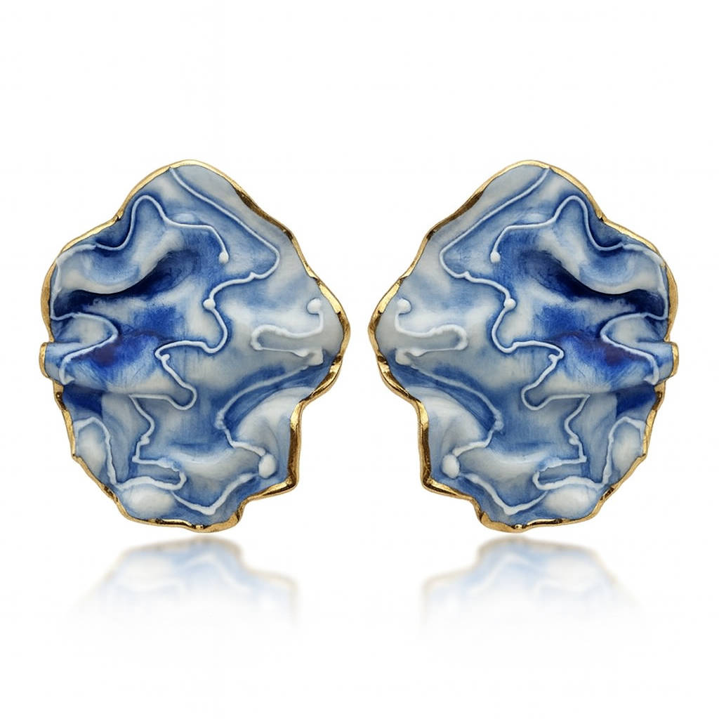 Cercei - Porțelan Realizați Manual - cu tijă și cheiță din Argint 925 placate cu Aur 24K.