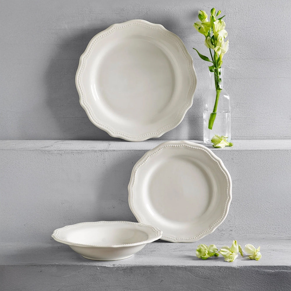 SET 18 Piese Farfurii Vintage White - Ceramică Premium
