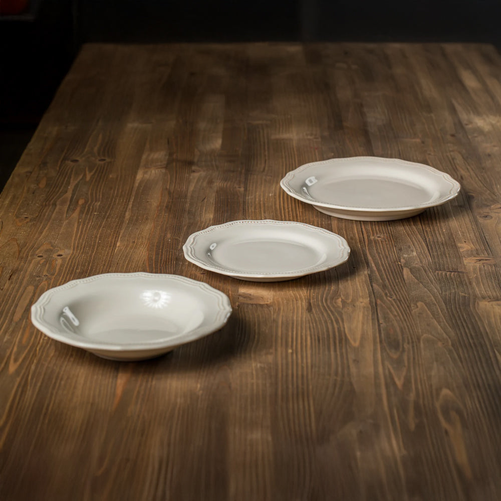 SET 18 Piese Farfurii Vintage White - Ceramică Premium
