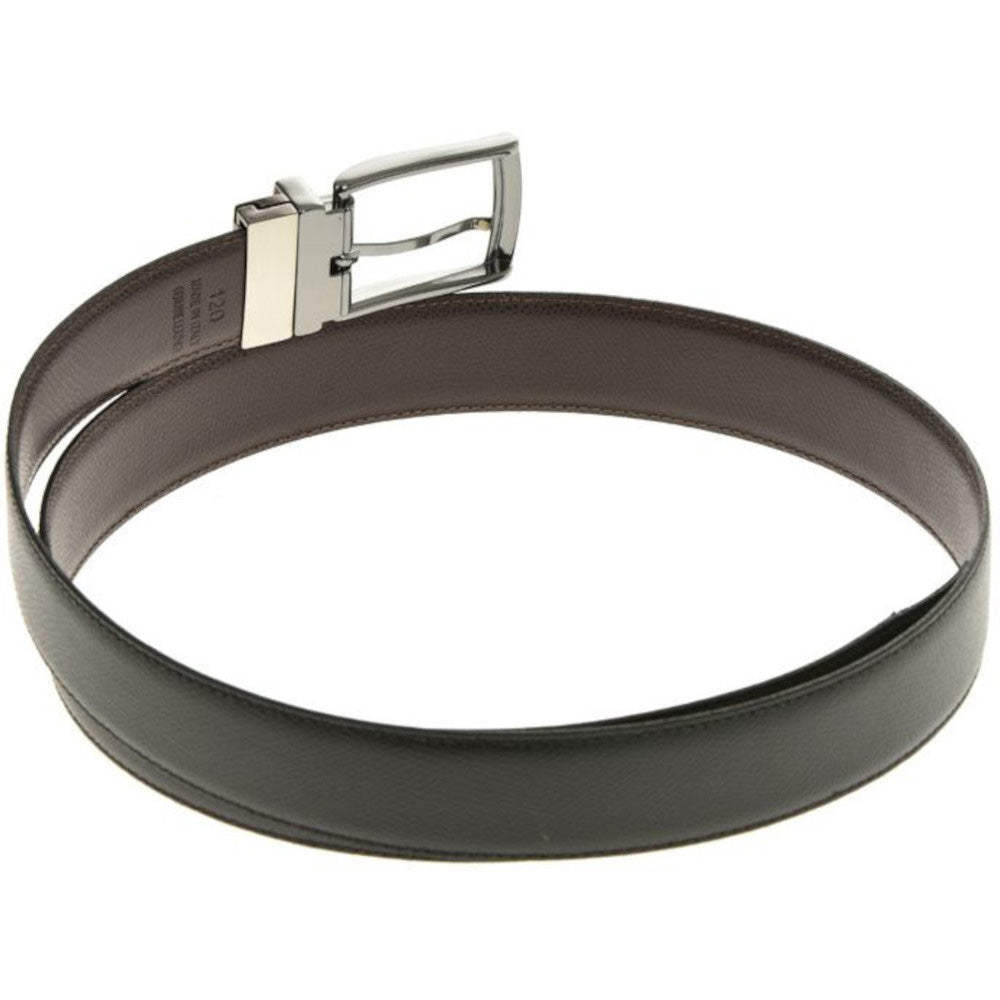 Curea CLK Reversibilă din Piele Naturală pentru Bărbați - Negru & Maro Închis