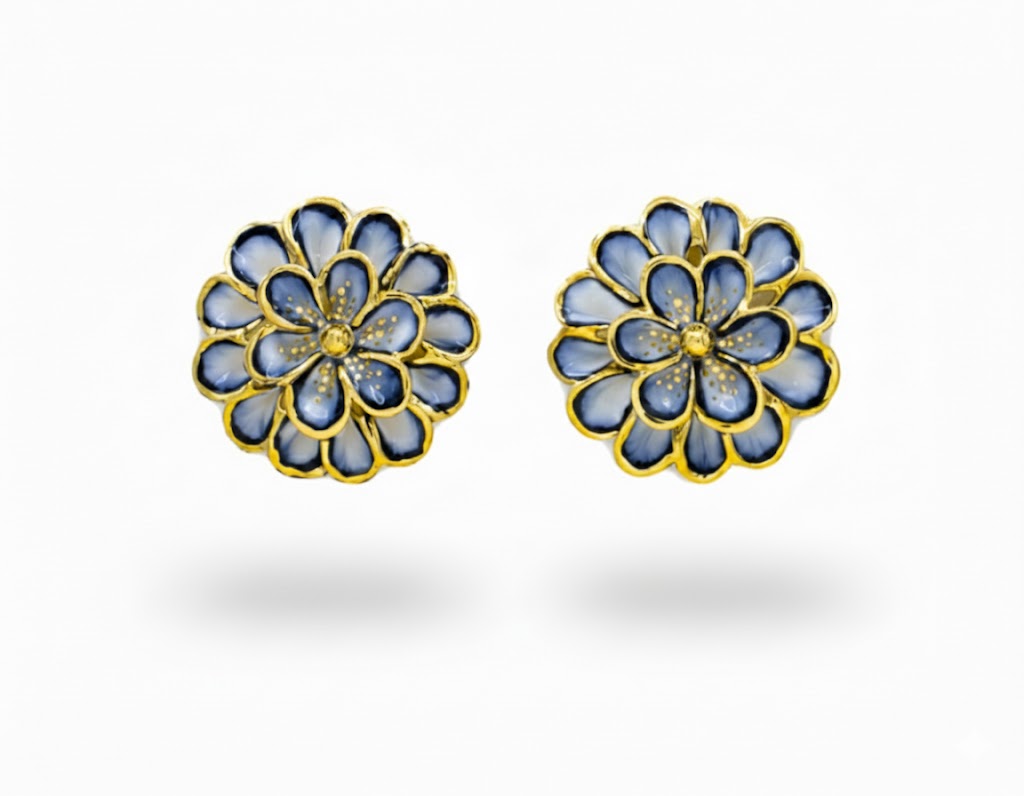 Cercei din Porțelan cu tijă și cheiță din Argint 925 & Aur 24K