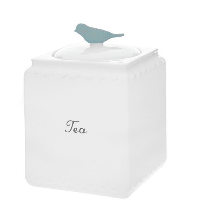 Set 3 Recipiente din Porțelan cu Capac | Forest Bird Alb  | Albastru