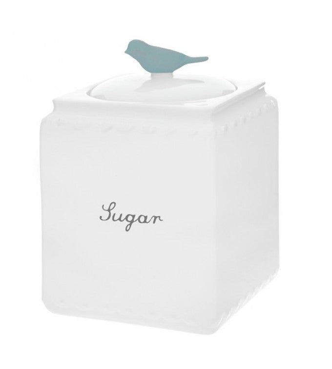 Set 3 Recipiente din Porțelan cu Capac | Forest Bird Alb  | Albastru