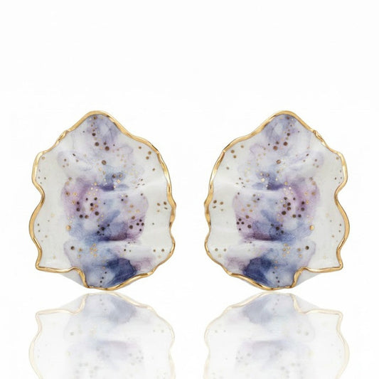 Cercei - Porțelan Realizați Manual - tijă și cheiță din Argint 925 placate cu Aur 24K.