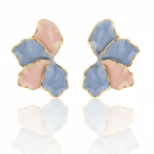 Cercei Unicat din Porțelan | Inspirație Florală | Design Artistic cu tijă și cheiță din Argint 925 placate cu Aur 24K