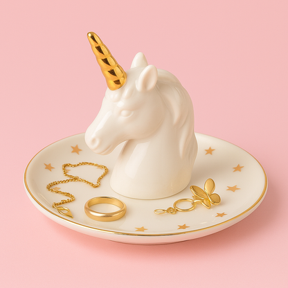 Platou pentru Bijuterii Unicorn - Porțelan Alb cu detaliu Auriu