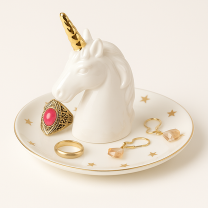 Platou pentru Bijuterii Unicorn - Porțelan Alb cu detaliu Auriu