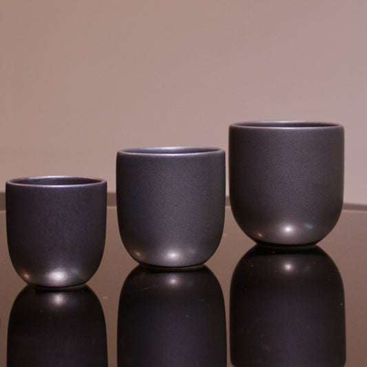 SET 3 Pahare Ceramicã Vulcano Negru Carbon Mat  250ml, 150ml, 50ml