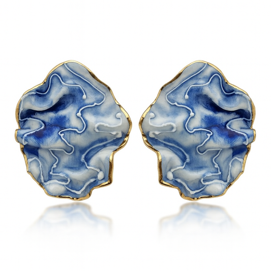 Cercei - Porțelan Realizați Manual - cu tijă și cheiță din Argint 925 placate cu Aur 24K.