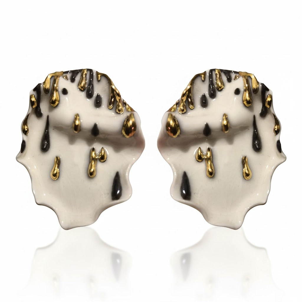 Cercei Delicați din Porțelan cu tijă și cheiță din Argint 925 Placat cu Aur