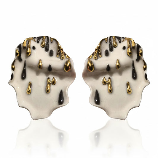 Cercei Delicați din Porțelan cu tijă și cheiță din Argint 925 Placat cu Aur