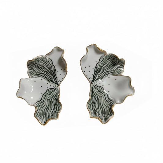 Cercei Unicat din Porțelan | Inspirație Florală | Design Artistic cu tijă și cheiță din Argint 925 placate cu Aur 24K