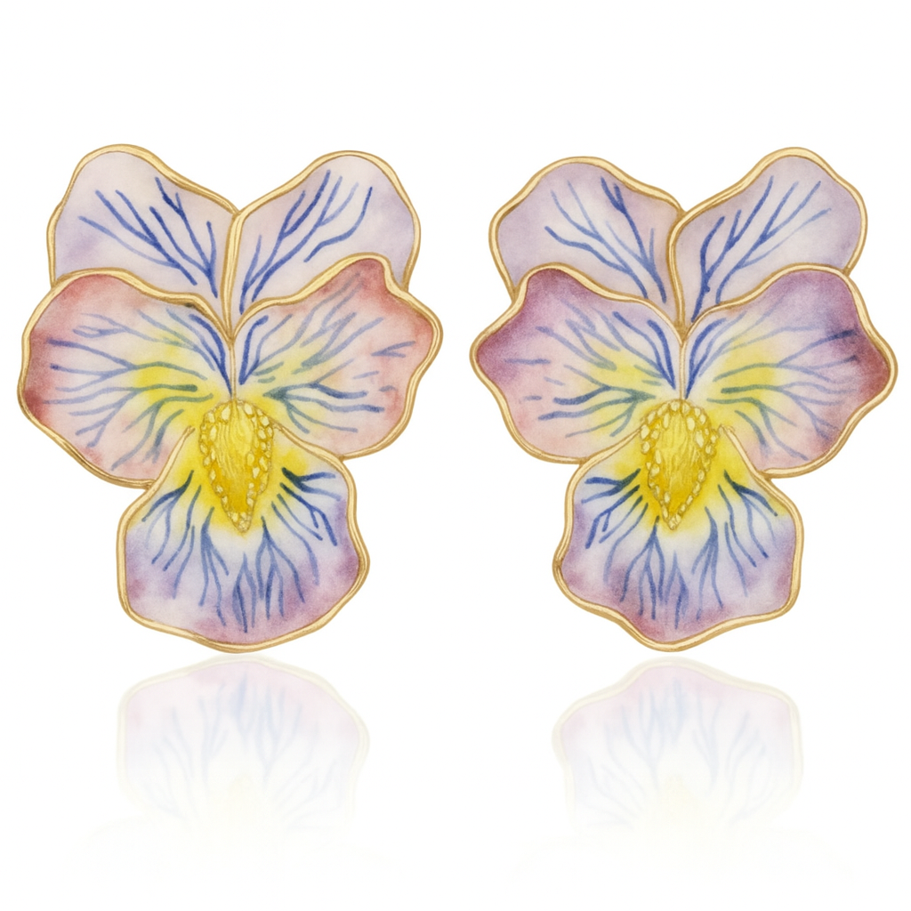 Cercei Unicat din Porțelan | Inspirație Florală | Cu tijă și cheiță din Argint 925 placate cu Aur 24K