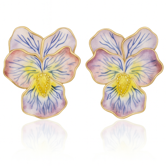 Cercei Unicat din Porțelan | Inspirație Florală | Cu tijă și cheiță din Argint 925 placate cu Aur 24K