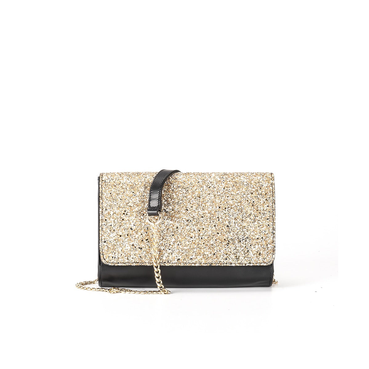 Geantă Plic Laura 41CR Damă Piele naturală, Anna Fellini negru/glitter auriu