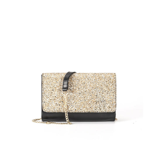 Geantă Plic Laura 41CR Damă Piele naturală, Anna Fellini negru/glitter auriu