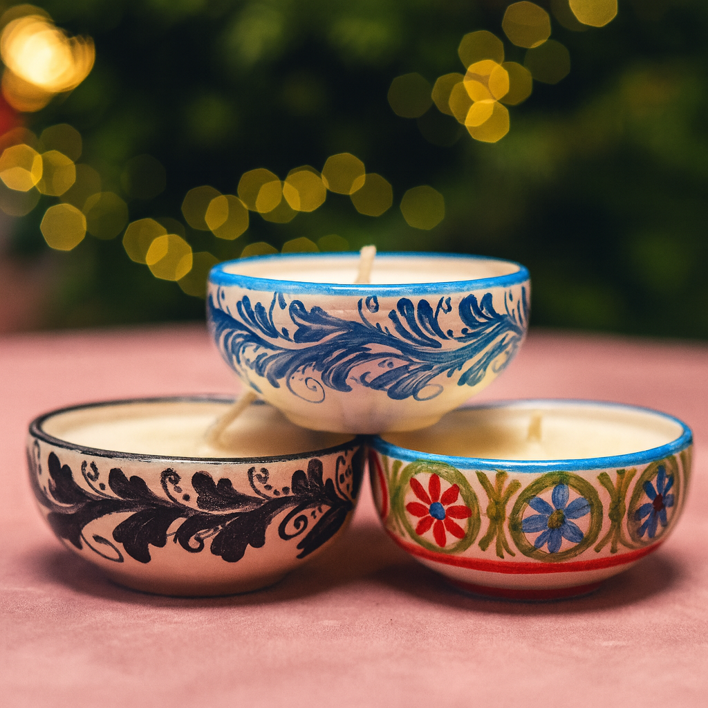 Set 3 Lumânări Ceară Naturală Colecția #Autentic - Ceramică Siciliană