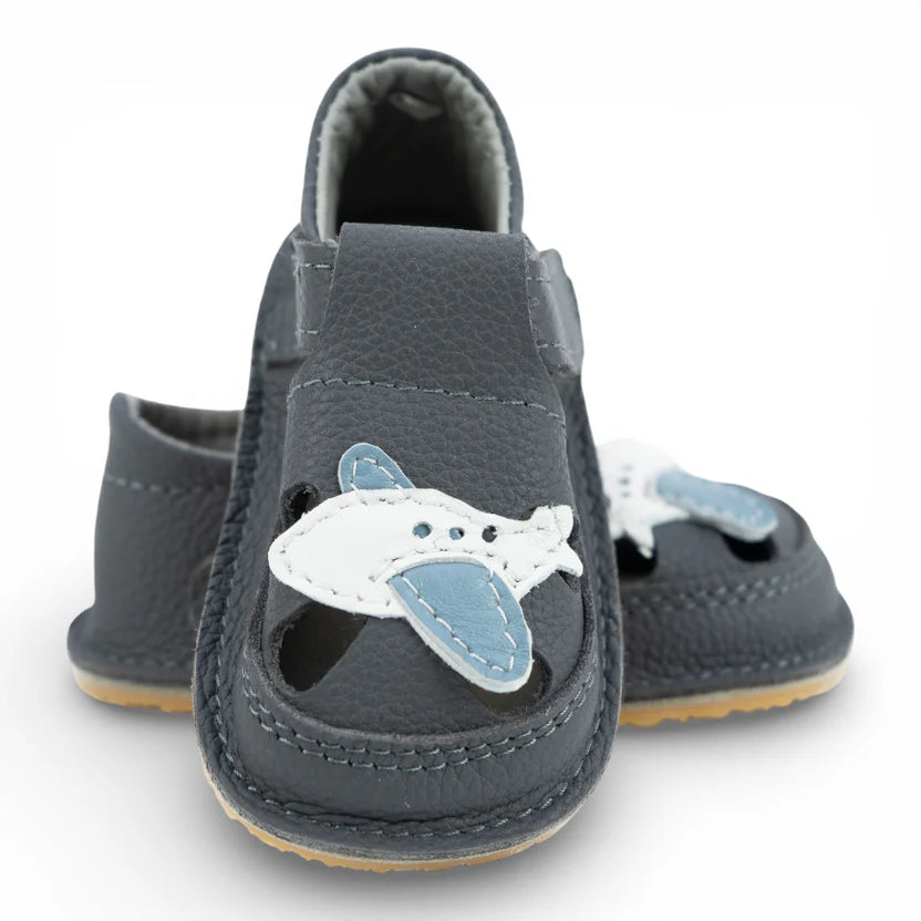 Sandale Baoeti Barefoot din Piele Naturală, Gri, cu detaliu Avion