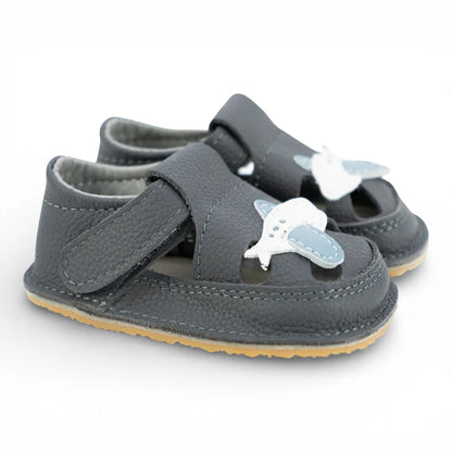 Sandale Baoeti Barefoot din Piele Naturală, Gri, cu detaliu Avion