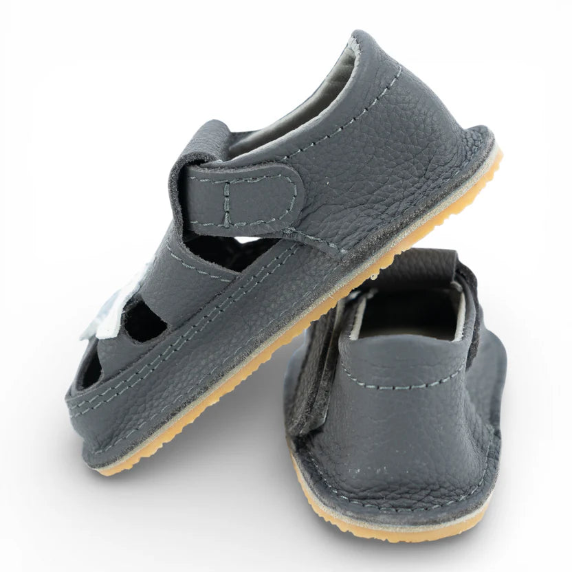 Sandale Baoeti Barefoot din Piele Naturală, Gri, cu detaliu Avion