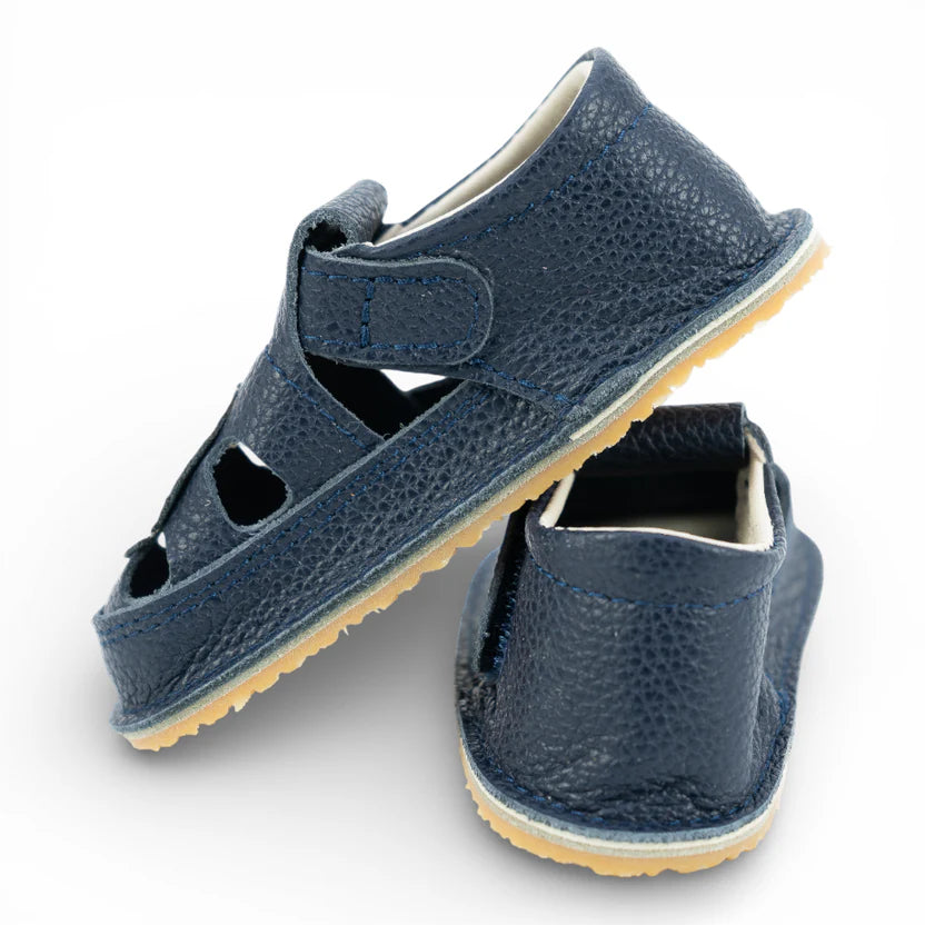 Sandale Baieti  Barefoot din Piele Naturală, Bleumarin, Albastru, detaliu Minge