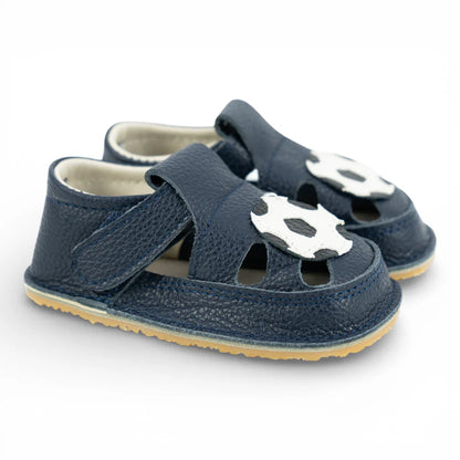 Sandale Baieti  Barefoot din Piele Naturală, Bleumarin, Albastru, detaliu Minge