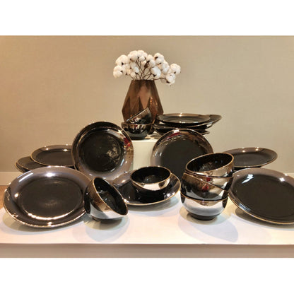 Set 24 Piese AGORA - Ceramică cu Glazură Reactivă Oil Black, cu Efect de Oglindă