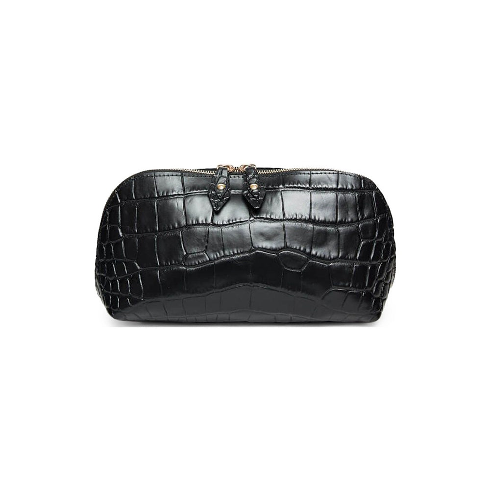Geantă Portfard Tropez Damă - Piele Naturală Croco, Negru
