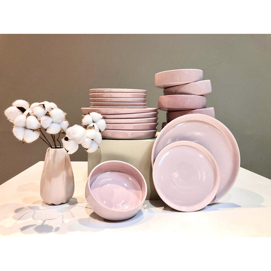 Set de Farfurii "Forever Mom" - 18 Piese din Ceramică, Roz Pudrat