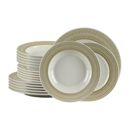 Set 6 farfurii mari 27 cm, Alb cu Striații Maro (Model Basic)