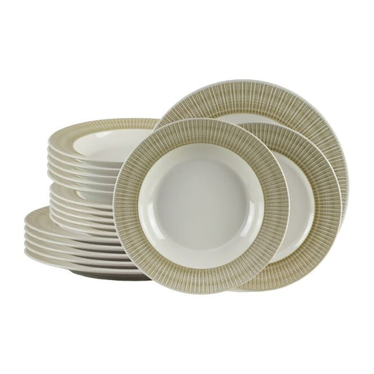Set 6 farfurii mari 27 cm, Alb cu Striații Maro (Model Basic)