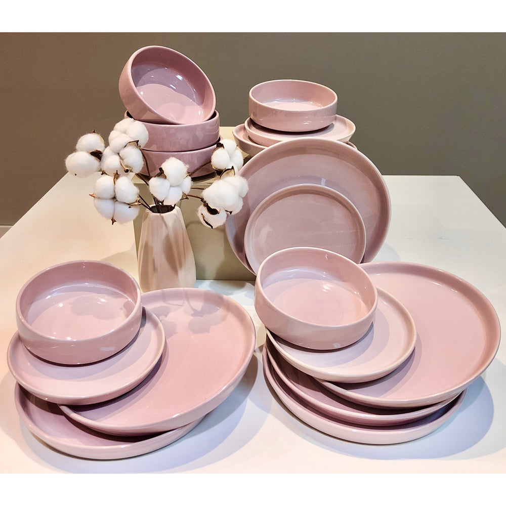 Set de Farfurii "Forever Mom" - 18 Piese din Ceramică, Roz Pudrat