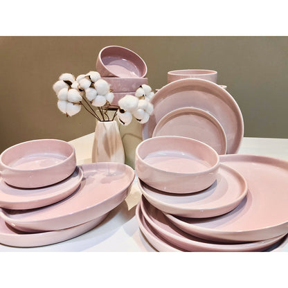 Set de Farfurii "Forever Mom" - 18 Piese din Ceramică, Roz Pudrat