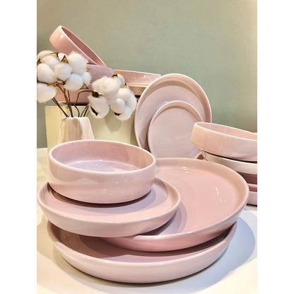 Set de Farfurii "Forever Mom" - 18 Piese din Ceramică, Roz Pudrat