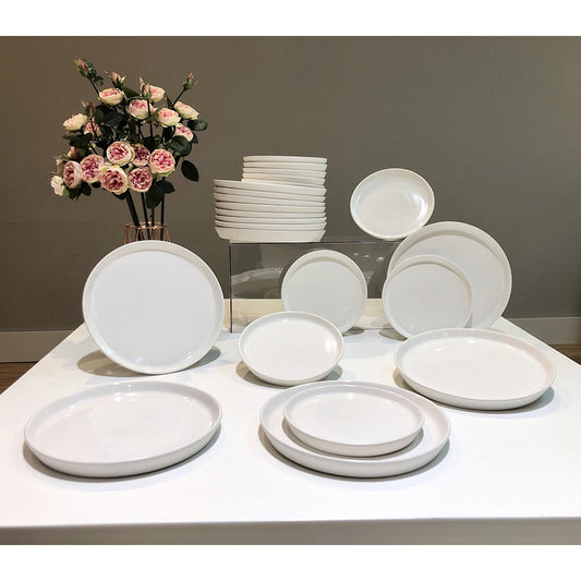 Set 12 Farfurii Albe Casablanca (6 Mari, 6 Desert) - Colecția Premium