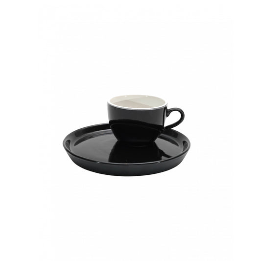 Set Cafea Vulcano Duo - Negru Lucios (Ceașcă 250ml & Farfurie 20 cm)