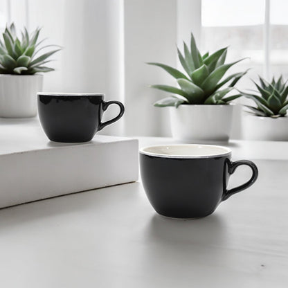 Set Cafea Vulcano Duo - Negru Lucios (Ceașcă 250ml & Farfurie 20 cm)