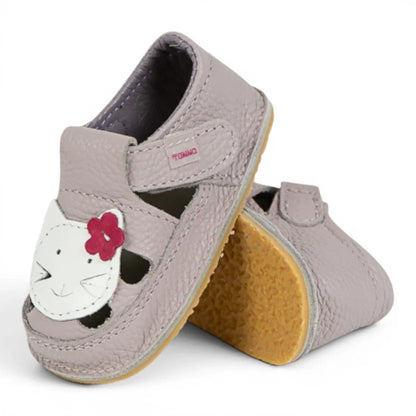 Sandale Fete Barefoot din Piele Naturală, Lila, cu decupaj formă pisicuță