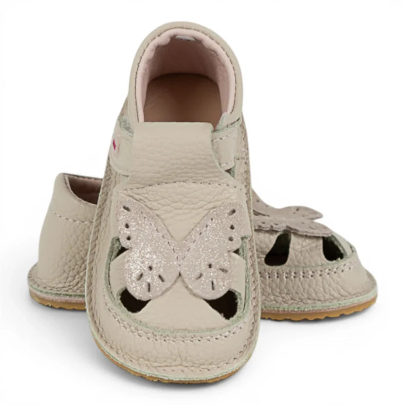 Sandale Barefoot din Piele Naturală, Creme, cu decupaj aplicat Fluturaș