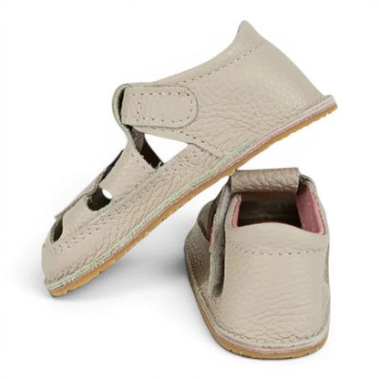 Sandale Barefoot din Piele Naturală, Crem, cu 2 Inimioare aplicate