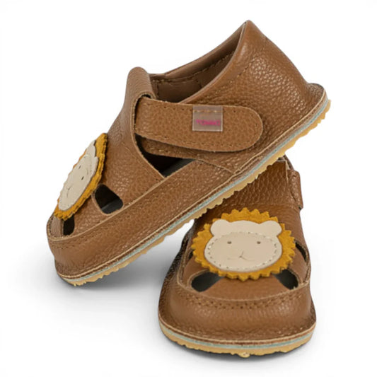 Sandale Barefoot din Piele Naturală, Maro, detaliu aplicat Leu