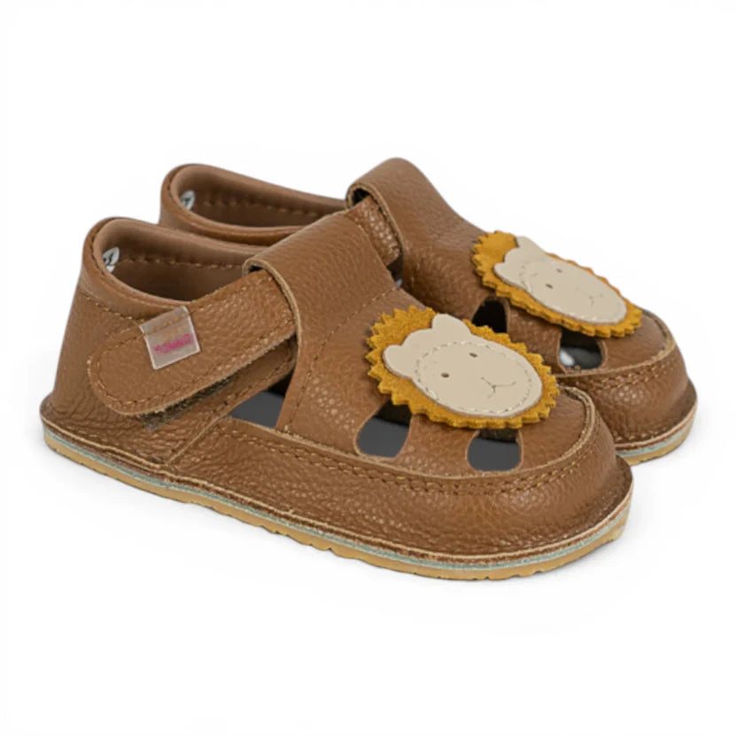 Sandale Barefoot din Piele Naturală, Maro, detaliu aplicat Leu
