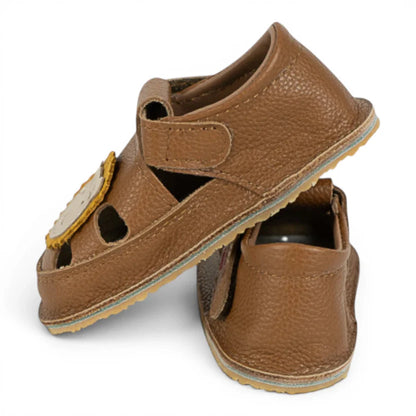 Sandale Barefoot din Piele Naturală, Maro, detaliu aplicat Leu