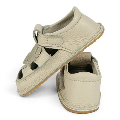 Sandale Barefoot din Piele Naturală, Bej, cu model Fluturaș aplicat frontal
