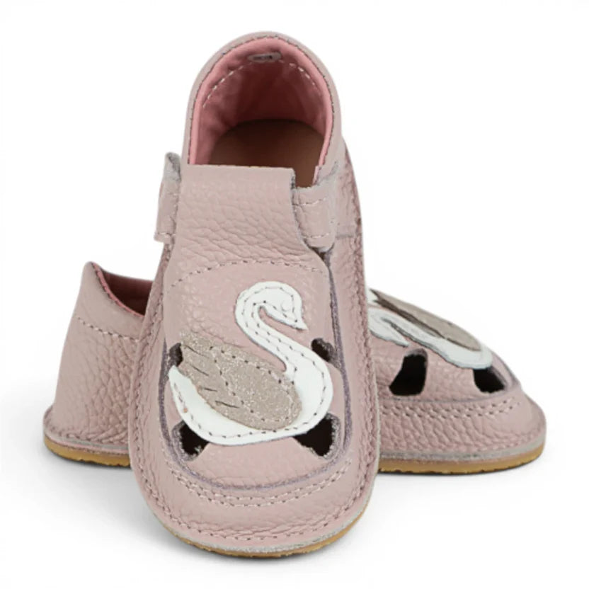Sandale Barefoot din Piele Naturală,Roz, detaliu Lebădă